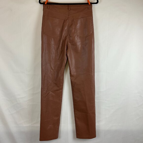 Wilfred Vegan Leather Pants 8 Brown Straight Leg Pockets - Picture 6 of 12